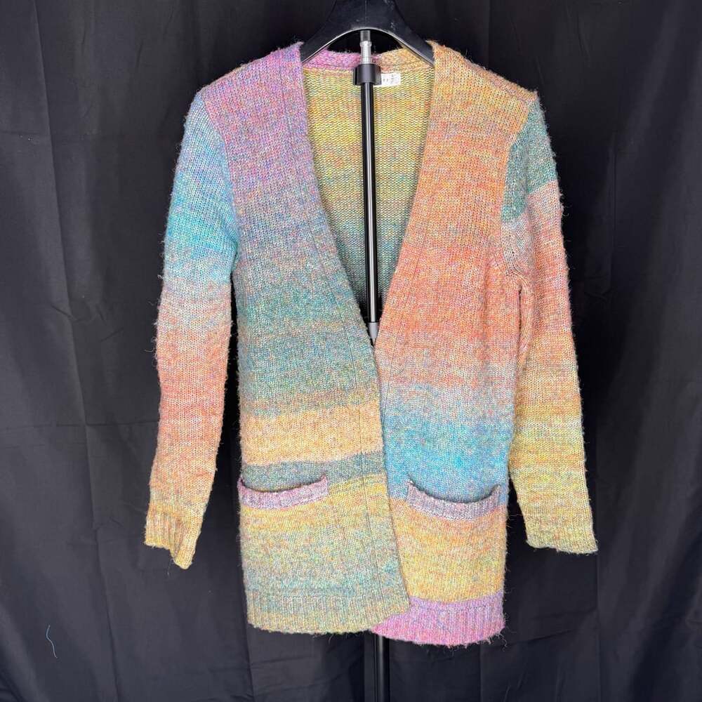 Retrology Open Front Cardigan Size S/P Rainbow Ombre Knit